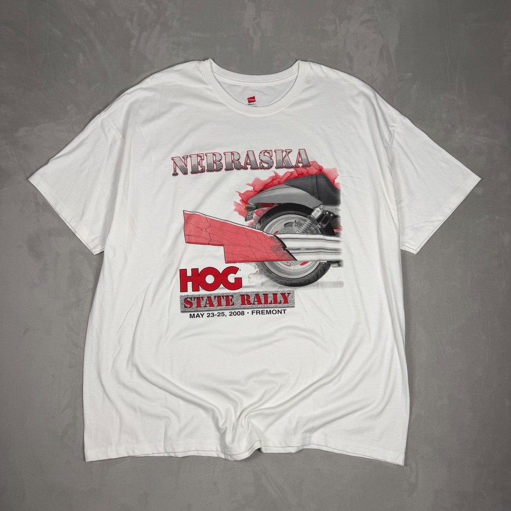 Y2K Mens Hanes Nebraska HOG State Rally 2008 Biker Graphic T-Shirt 2XL